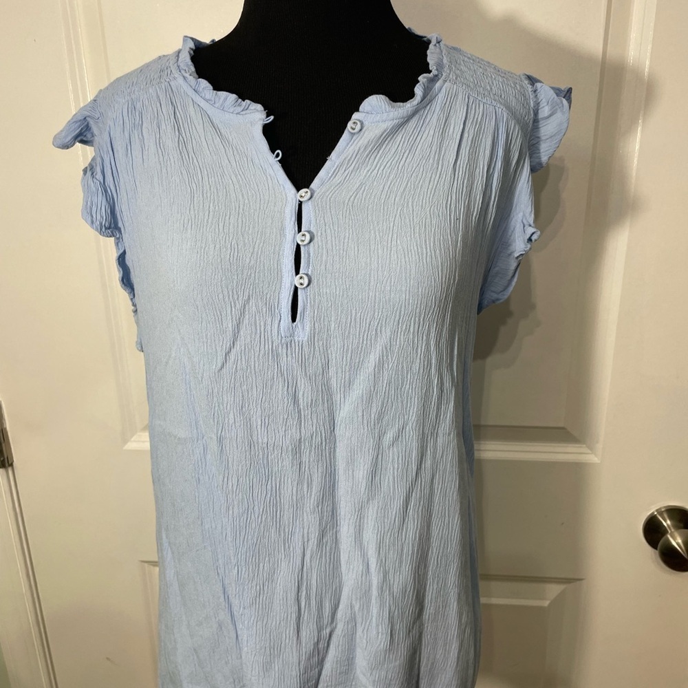 Loft Light Blue Ruffled Women's Top Size LP CB-AQ